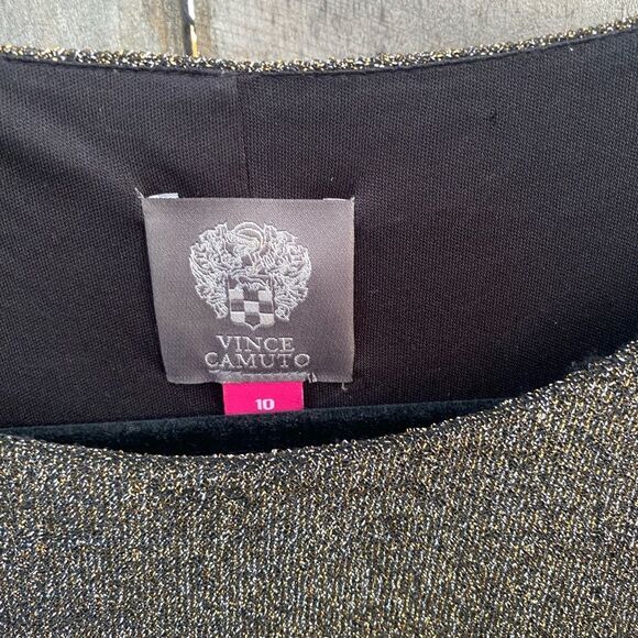 VInce Camuto Gold Metallic Ruffle Dress Size. 10 - Picture 2 of 5